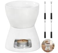 Ceramic Chocolate Fondue Set, 10.1 oz Mini Fondue Mug with 4 Forks and 1 Candle, Tealight Candle Heated Fondue, Stable Structure, Portable for Parties Afternoon Tea