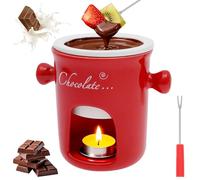 Ceramic Chocolate Melting Pot, 300ml Chocolate Melting Fondue Mugs Set with Detachable Base and Fork, Butter Warmer Pot Fondue Mug for Cheese Candy Snack Caramel Party No Candle (Red2)