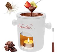 Ceramic Chocolate Melting Pot, 300ml Chocolate Melting Fondue Mugs Set with Detachable Base and Fork, Butter Warmer Pot Fondue Mug for Cheese Candy Snack Caramel Party No Candle (White2)