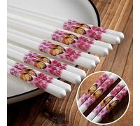 Ceramic Chop sticks Set of 5, Cute Chinese Porcelain Chopsticks dishwasher basket Safe Easy To Clean, 9.7-Inch (Pink Butterfly)