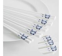 Ceramic Chopsticks Set of 5, Cute Chinese Porcelain Chopsticks Easy To Clean,Great Replacement of Plastic/Wooden, 9.7-Inch (Blue Peacock)