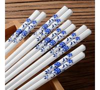 Ceramic Chopsticks Set,Rusable Porcelain Chop Sticks,Blue Rose,5 Pairs