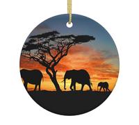 Ceramic Christmas African Elephant 1 Print Ornaments,Cute Xmas Tree Decorative Hanging Ornaments,Unique Gift For Family Friends