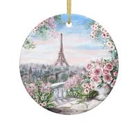 Ceramic Christmas Beautiful Eiffel Tower Paris Print Ornaments 2025,Classic Round Hanging Ornaments,Christmas Tree Hanging Decorations