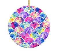 Ceramic Christmas Beautiful Rainbow Colors Mermaid Print Ornaments 2025,Classic Round Hanging Ornaments,Christmas Tree Hanging Decorations