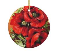 Ceramic Christmas Beautiful Red Poppy Flower Print Ornaments 2025,Classic Round Hanging Ornaments,Christmas Tree Hanging Decorations