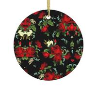 Ceramic Christmas Beautiful Rose Gift Print Ornaments 2025,Classic Round Hanging Ornaments,Christmas Tree Hanging Decorations