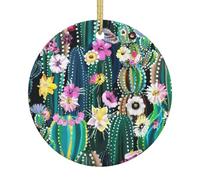 Ceramic Christmas Blooming Cactus Print Ornaments,Cute Xmas Tree Decorative Hanging Ornaments,Unique Gift For Family Friends