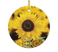 Ceramic Christmas Blooming Sunflowers Print Ornaments,Cute Xmas Tree Decorative Hanging Ornaments,Unique Gift For Family Friends