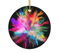 Ceramic Christmas Color Explosion Print Ornaments 2025,Classic Round Hanging Ornaments,Christmas Tree Hanging Decorations