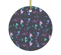 Ceramic Christmas Colored Beautiful Mermaid Print Ornaments,Cute Xmas Tree Decorative Hanging Ornaments,Unique Gift For Family Friends