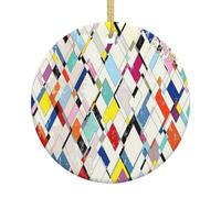Ceramic Christmas Colored Plaid Wallpaper Print Ornaments 2025,Classic Round Hanging Ornaments,Christmas Tree Decorations