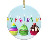 Ceramic Christmas Colorful Happy Birthday Cupcakes Print Ornaments 2025,Classic Round Hanging Ornaments,Christmas Tree Hanging Decorations