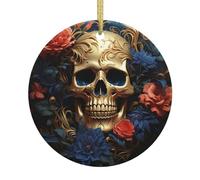 Ceramic Christmas Decorations Death Skull Gold Gothic Personalised Christmas Bauble Personalized Christmas Tree Ceramic Ornament Round Xmas Decor For Home Wall Door Accent
