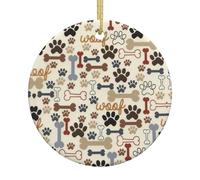 Ceramic Christmas Dog Bones Paw Print Ornaments 2025,Classic Round Hanging Ornaments,Christmas Tree Decorations