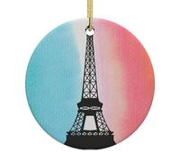 Ceramic Christmas Eiffel Tower Print Ornaments 2025,Classic Round Hanging Ornaments,Christmas Tree Hanging Decorations