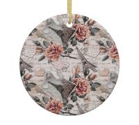 Ceramic Christmas Flower Paris Eiffel Tower Print Ornaments 2025,Classic Round Hanging Ornaments,Christmas Tree Hanging Decorations