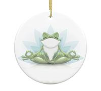Ceramic Christmas Funny Yoga Frog Print Ornaments 2025,Classic Round Hanging Ornaments,Christmas Tree Hanging Decorations