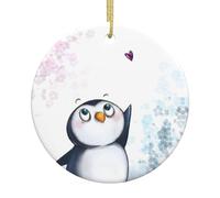 Ceramic Christmas I Love Penguins Print Ornaments 2025,Classic Round Hanging Ornaments,Christmas Tree Hanging Decorations
