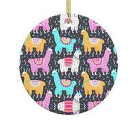 Ceramic Christmas Indian Alpaca Print Ornaments 2025,Classic Round Hanging Ornaments,Christmas Tree Decorations