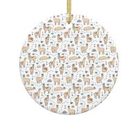 Ceramic Christmas Llama Cartoon Pattern Print Ornaments 2025,Classic Round Hanging Ornaments,Christmas Tree Hanging Decorations
