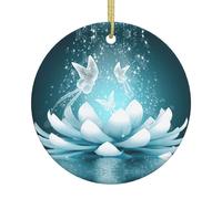 Ceramic Christmas Lotus Flowers Print Ornaments 2025,Classic Round Hanging Ornaments,Christmas Tree Hanging Decorations