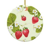 Ceramic Christmas Lovely Strawberry Print Ornaments 2025,Classic Round Hanging Ornaments,Christmas Tree Hanging Decorations
