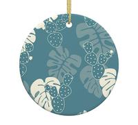 Ceramic Christmas Luxury Cute Leaves Print Ornaments 2025,Classic Round Hanging Ornaments,Christmas Tree Hanging Decorations
