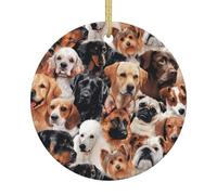 Ceramic Christmas Many Dogs Print Ornaments 2025,Classic Round Hanging Ornaments,Christmas Tree Hanging Decorations