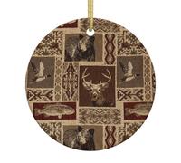 Ceramic Christmas Moose Bear Deer Print Ornaments 2025,Classic Round Hanging Ornaments,Christmas Tree Hanging Decorations