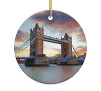Ceramic Christmas Old Tower Bridge Print Ornaments 2025,Classic Round Hanging Ornaments,Christmas Tree Hanging Decorations