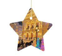 Ceramic Christmas Ornament 2.7 Inch - Vienna Opera House Double Sided Xmas Tree Decor Star Shaped with Gold Rope, Vintage Holiday Hanging Pendant for Home Wall Window Decor