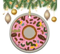 Ceramic Christmas Ornament 2.8 Inch Round, Donut Decorative Hanging Ornaments with Gold String for Xmas Tree Fireplace Mantel Wreath, Farmhouse Holiday Decoration Gift