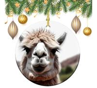 Ceramic Christmas Ornament 2.8 Inch Round, Funny Alpaca Llama Decorative Hanging Ornaments with Gold String for Xmas Tree Fireplace Mantel Wreath, Farmhouse Holiday Decoration Gift