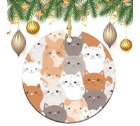 Ceramic Christmas Ornament 2.8 Inch Round, Orange Cats Decorative Hanging Ornaments with Gold String for Xmas Tree Fireplace Mantel Wreath, Farmhouse Holiday Decoration Gift