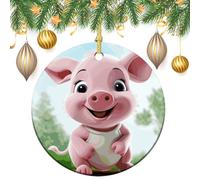 Ceramic Christmas Ornament 2.8 Inch Round, Smiling Pets Decorative Hanging Ornaments with Gold String for Xmas Tree Fireplace Mantel Wreath, Farmhouse Holiday Decoration Gift