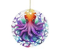 Ceramic Christmas Ornaments 3 Inch Colorful Octopus Double Sided Round Pendant Holiday Xmas Tree Hanging Decor for Home, Party, Hotel Decorations, Gift for Teacher, Neighbor, Friend