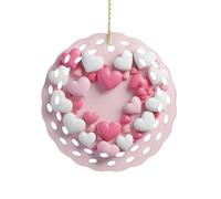Ceramic Christmas Ornaments 3 Inch Heart Shaped Frame Double Sided Round Pendant Holiday Xmas Tree Hanging Decor for Home, Party, Hotel Decorations, Gift for Teacher, Neighbor, Friend