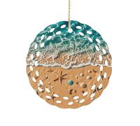 Ceramic Christmas Ornaments 3 Inch Ocean Starfish Double Sided Round Pendant Holiday Xmas Tree Hanging Decor for Home, Party, Hotel Decorations, Gift for Teacher, Neighbor, Friend