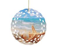 Ceramic Christmas Ornaments 3 Inch Starfish Seashell Ocean Beach Double Sided Round Pendant Holiday Xmas Tree Hanging Decor for Home, Party, Hotel Decorations, Gift for Teacher, Neighbor, Friend