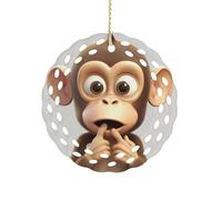 Ceramic Christmas Ornaments 3 Inch The Silent Monkey Double Sided Round Pendant Holiday Xmas Tree Hanging Decor for Home, Party, Hotel Decorations, Gift for Teacher, Neighbor, Friend