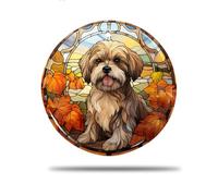 Ceramic Christmas Ornaments, 7.3Cm Autumn Lhasa Apso Dog Pattern Xmas Tree Ornament Hanging Ceramic Hanging Xmas Tree Hanging Ornaments For Indoor Party Home