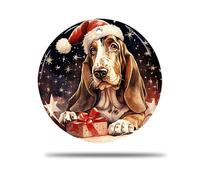 Ceramic Christmas Ornaments, 7.3Cm Basset Hound Dog Xmas 3D Xmas Tree Hanging Ornaments Bauble Hanging Decorations For Family Holiday Indoor