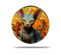 Ceramic Christmas Ornaments, 7.3Cm Thanksgiving Sphynx Cat Surrouding With Pumpkin 3D Christmas Baubles Christmas Hanging Decoration Xmas Tree Hanging Ornaments For Indoor Party Gift