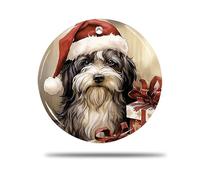 Ceramic Christmas Ornaments, 7.3Cm Tibetan Terrier Dog Pattern 3D Ceramics Ornaments Christmas Tree Hanging Ornament Tree Decorations For Home Gift Party