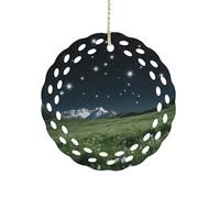 Ceramic Christmas Ornaments Alpine Meadow Stars Round Double Sided Porcelain Hanging Decor for Xmas Tree, Holiday Home Decor and Gift Party Decorations (3 Inch)