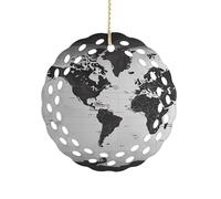 Ceramic Christmas Ornaments Black and White World Map Round Double Sided Porcelain Hanging Decor for Xmas Tree, Holiday Home Decor and Gift Party Decorations (3 Inch)