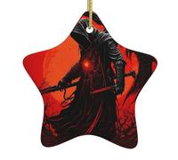 Ceramic Christmas Ornaments, Christmas Decorations, Grim Reaper Sickle Death Dark, Xmas Tree Ornament Hanging, with Lanyard