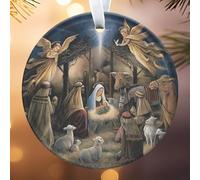 Ceramic Christmas Ornaments, Christmas Nativity Scene Silhouette Holy Family Figurine, Nativity Stable Holy Birth Jesus Christ, Religious Christian Keepsake Gift, for Hanging Decorations Gifts