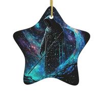 Ceramic Christmas Ornaments, Christmas Tree Hanging Ornament, Grim Reaper Sickle Cloak Galaxy Dark, Xmas Tree Hanging Ornaments, with Lanyard